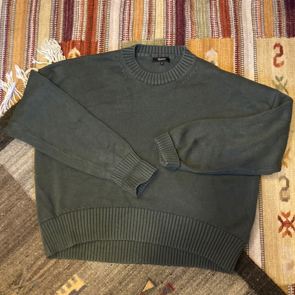 Quince Organic Cotton Forest Green Boxy Crewneck Sweater
